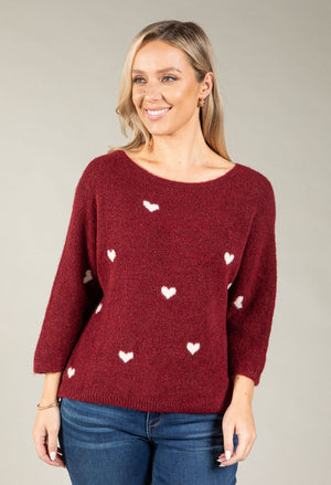 Merlot Love Heart Knit Jumper