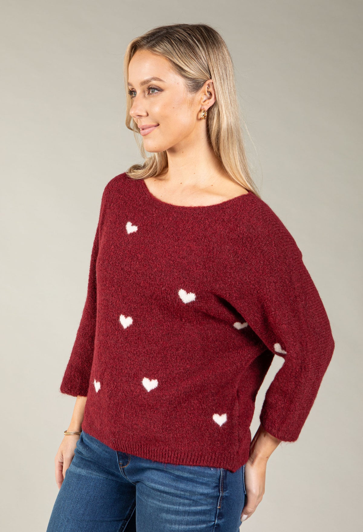 Merlot Love Heart Knit Jumper