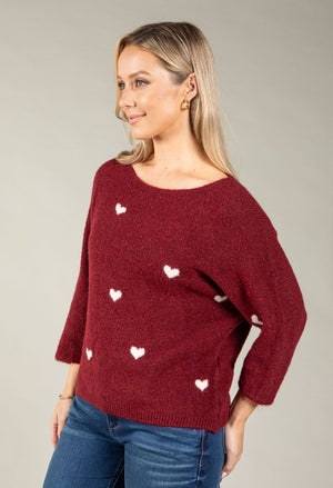 Merlot Love Heart Knit Jumper