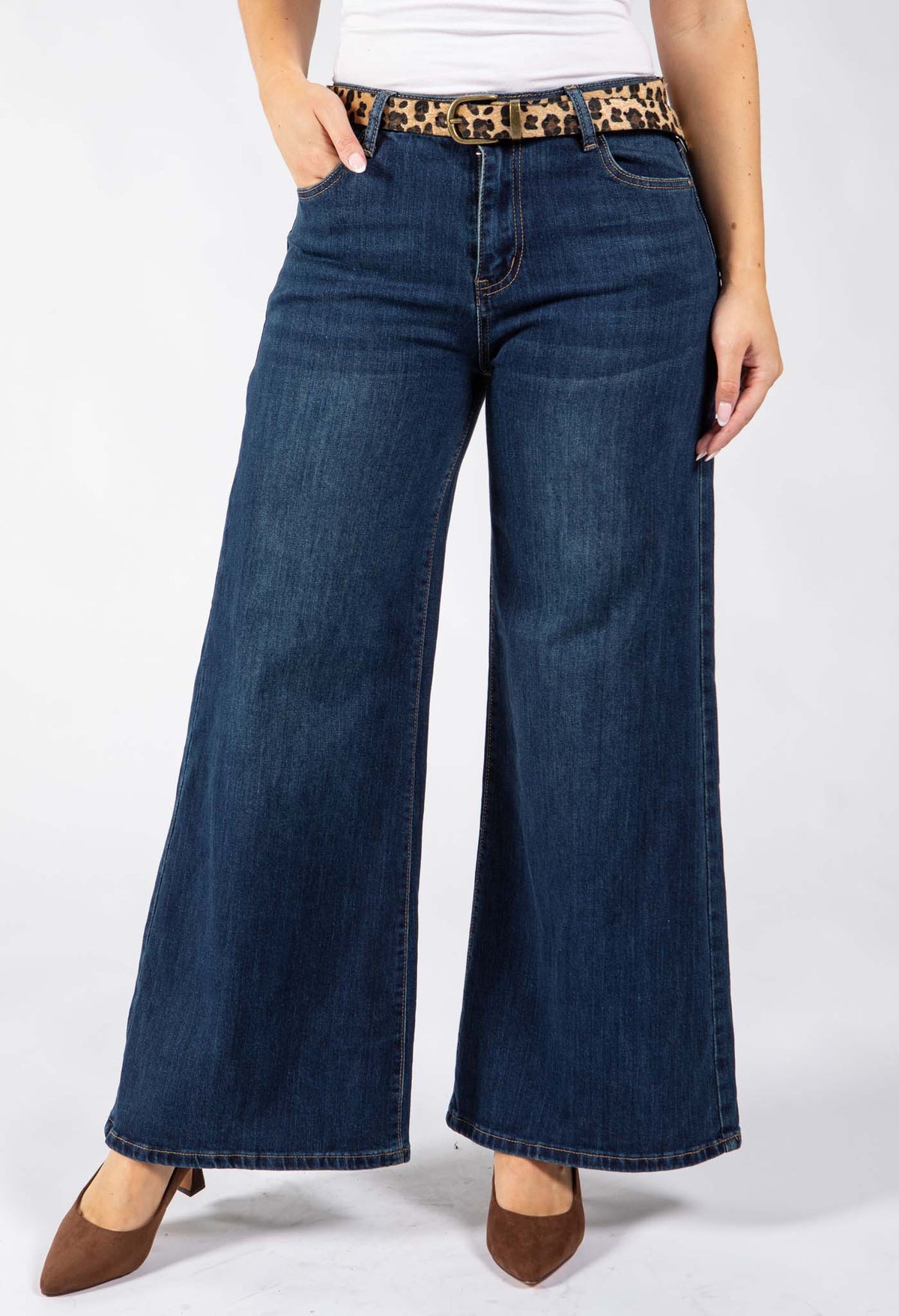 Leopard Belt Wide Jeans