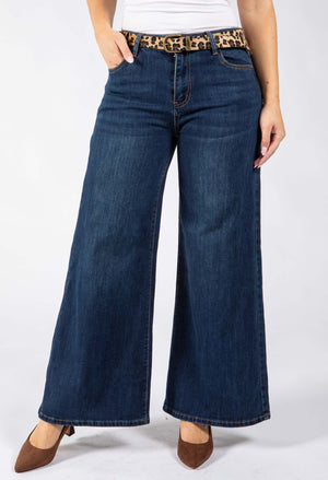 Leopard Belt Wide Jeans