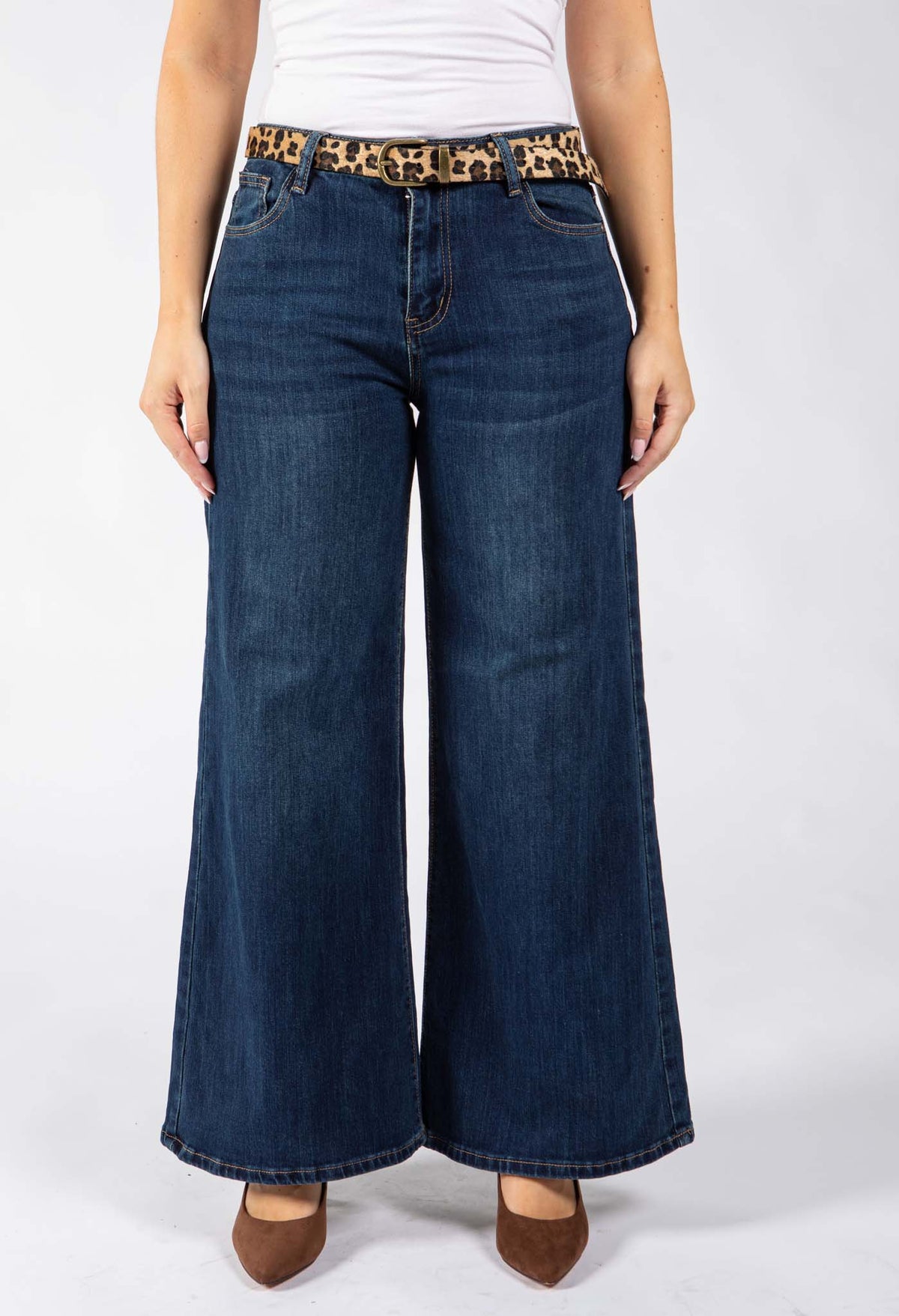 Leopard Belt Wide Jeans