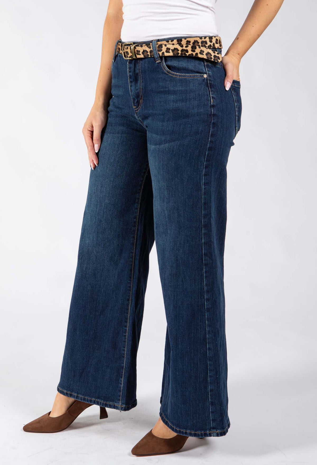 Leopard Belt Wide Jeans