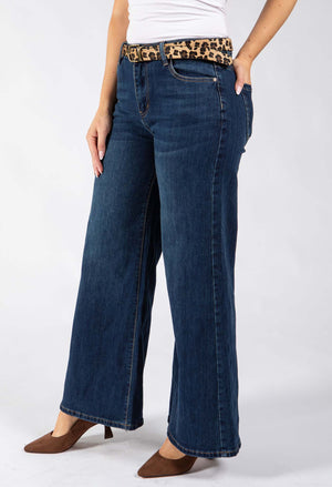 Leopard Belt Wide Jeans