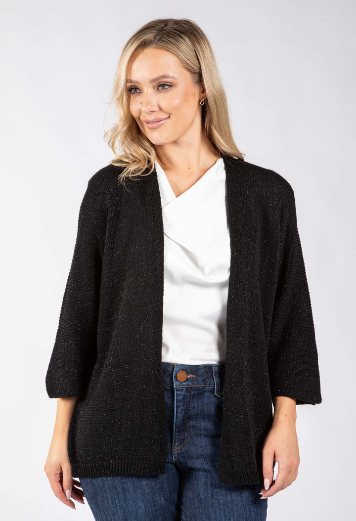 Open Front Lurex Knit Cardigan