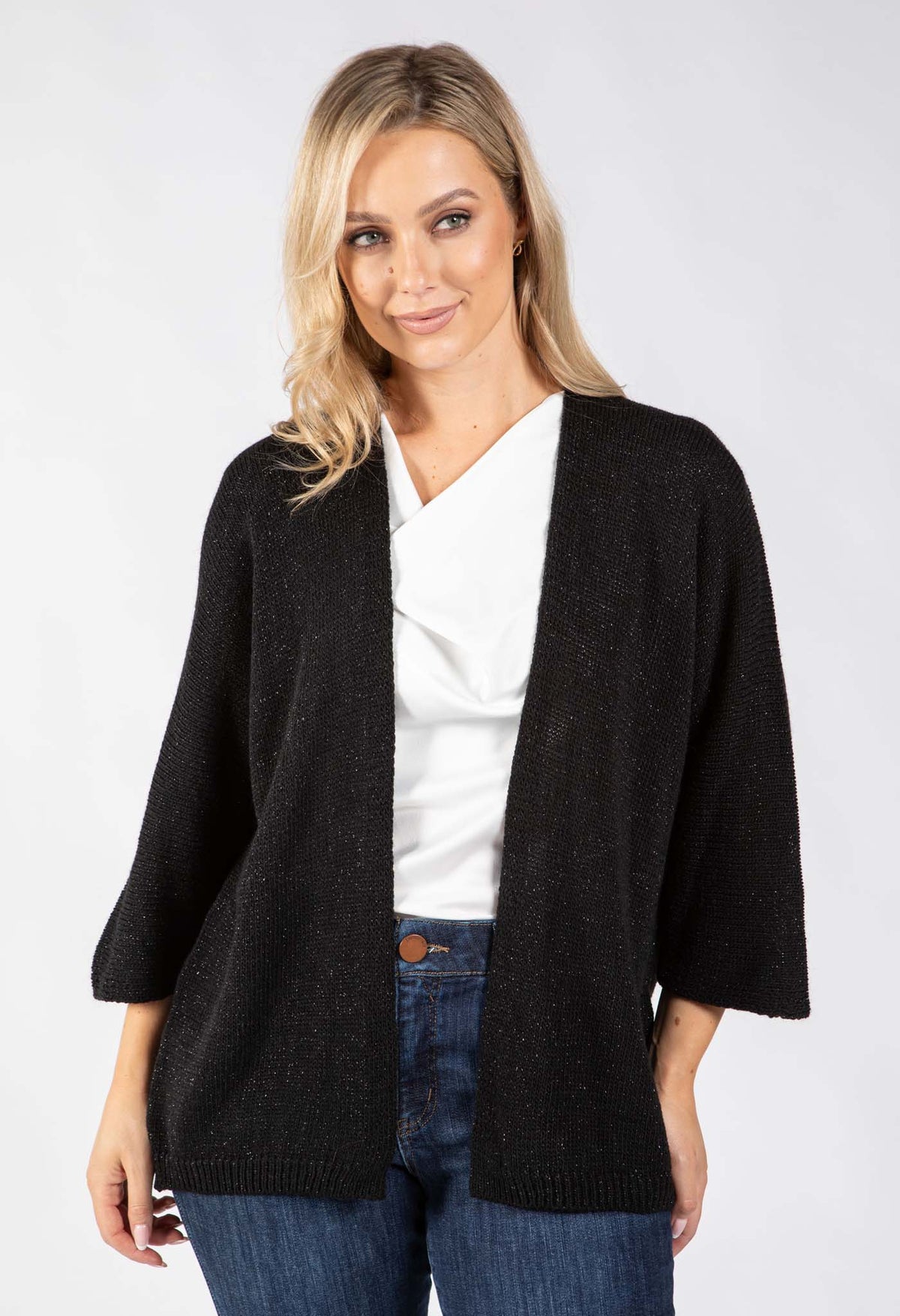 Open Front Lurex Knit Cardigan