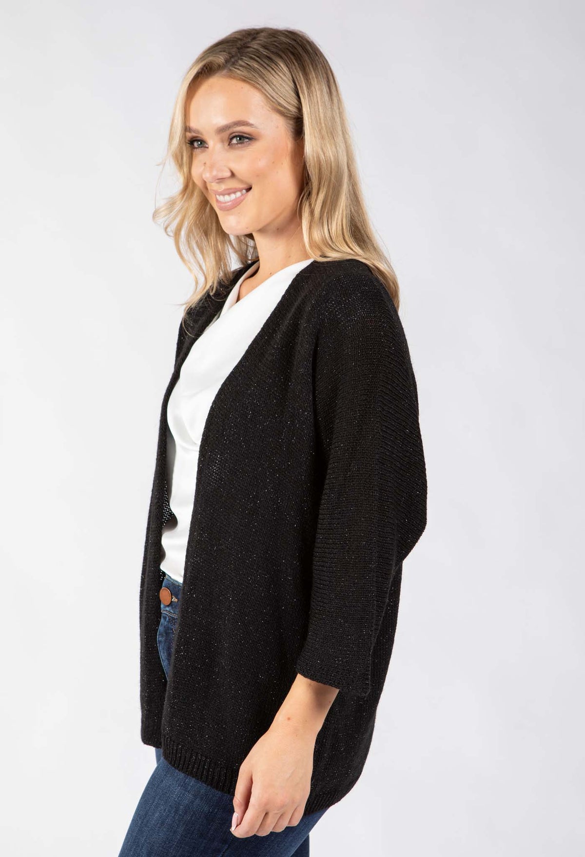 Open Front Lurex Knit Cardigan