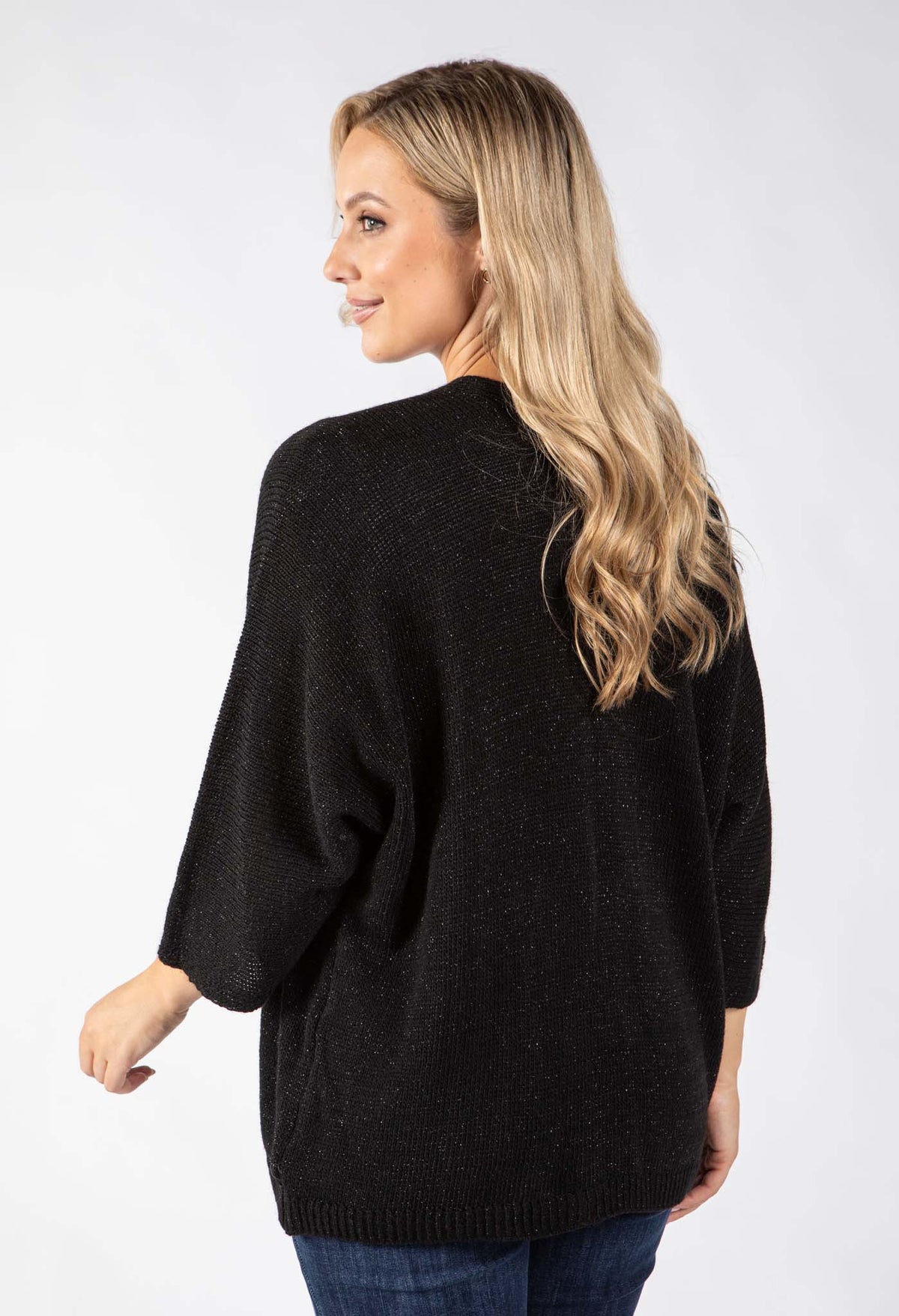 Open Front Lurex Knit Cardigan