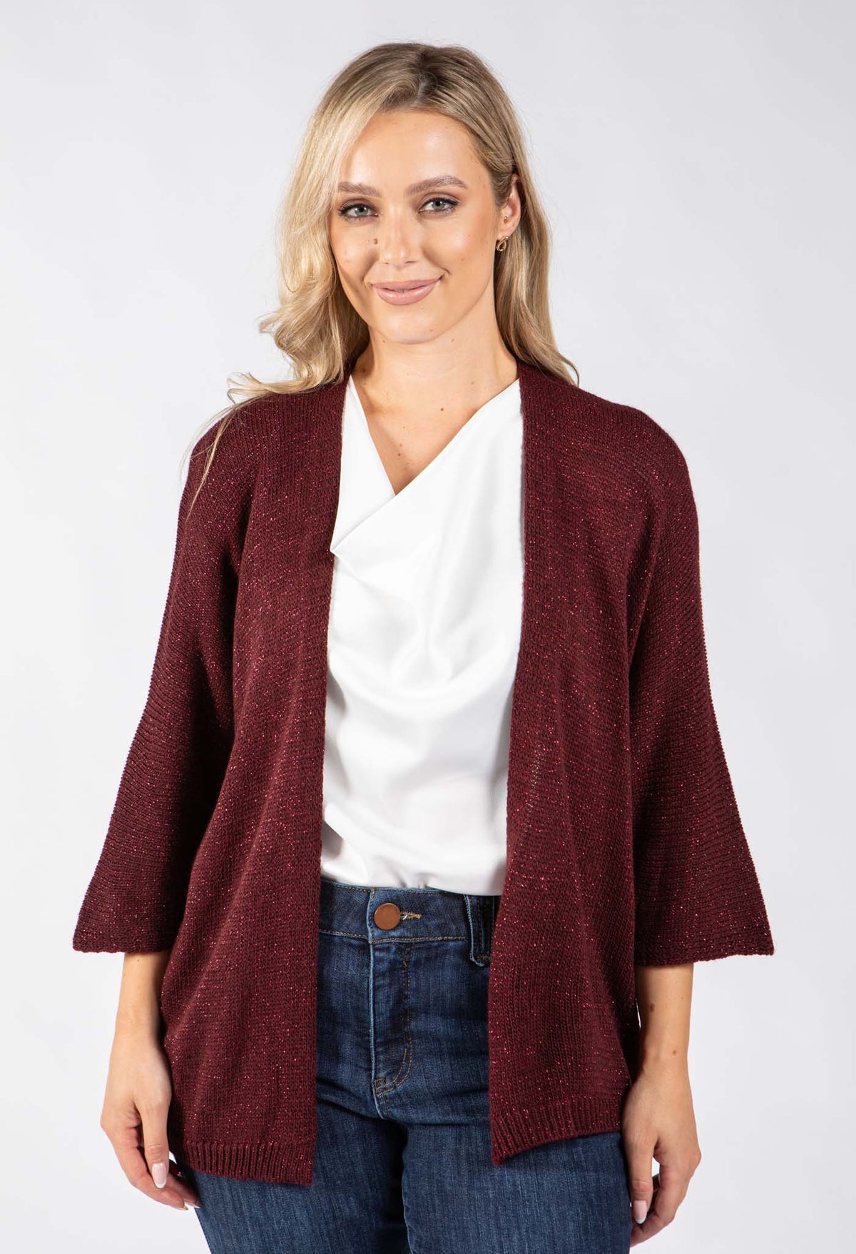 Open Front Lurex Knit Cardigan