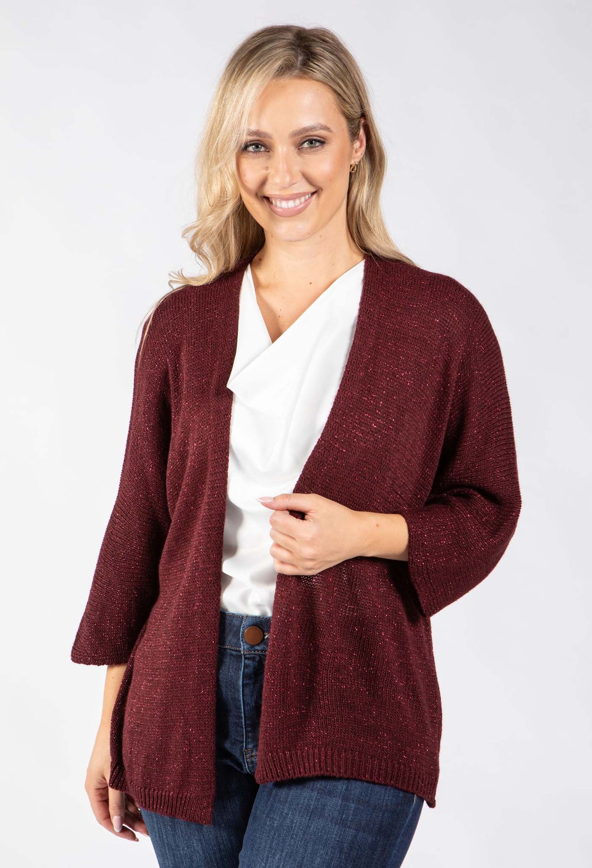Open Front Lurex Knit Cardigan