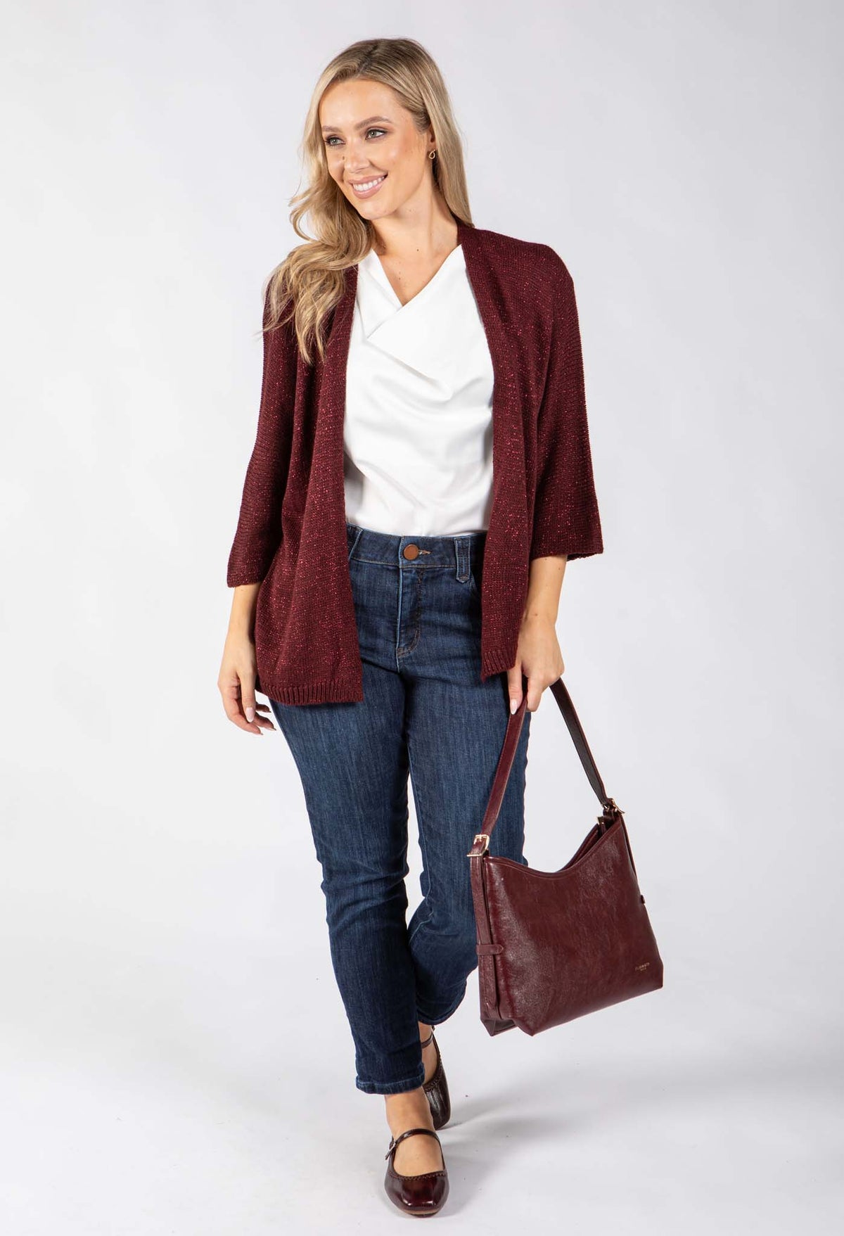 Open Front Lurex Knit Cardigan