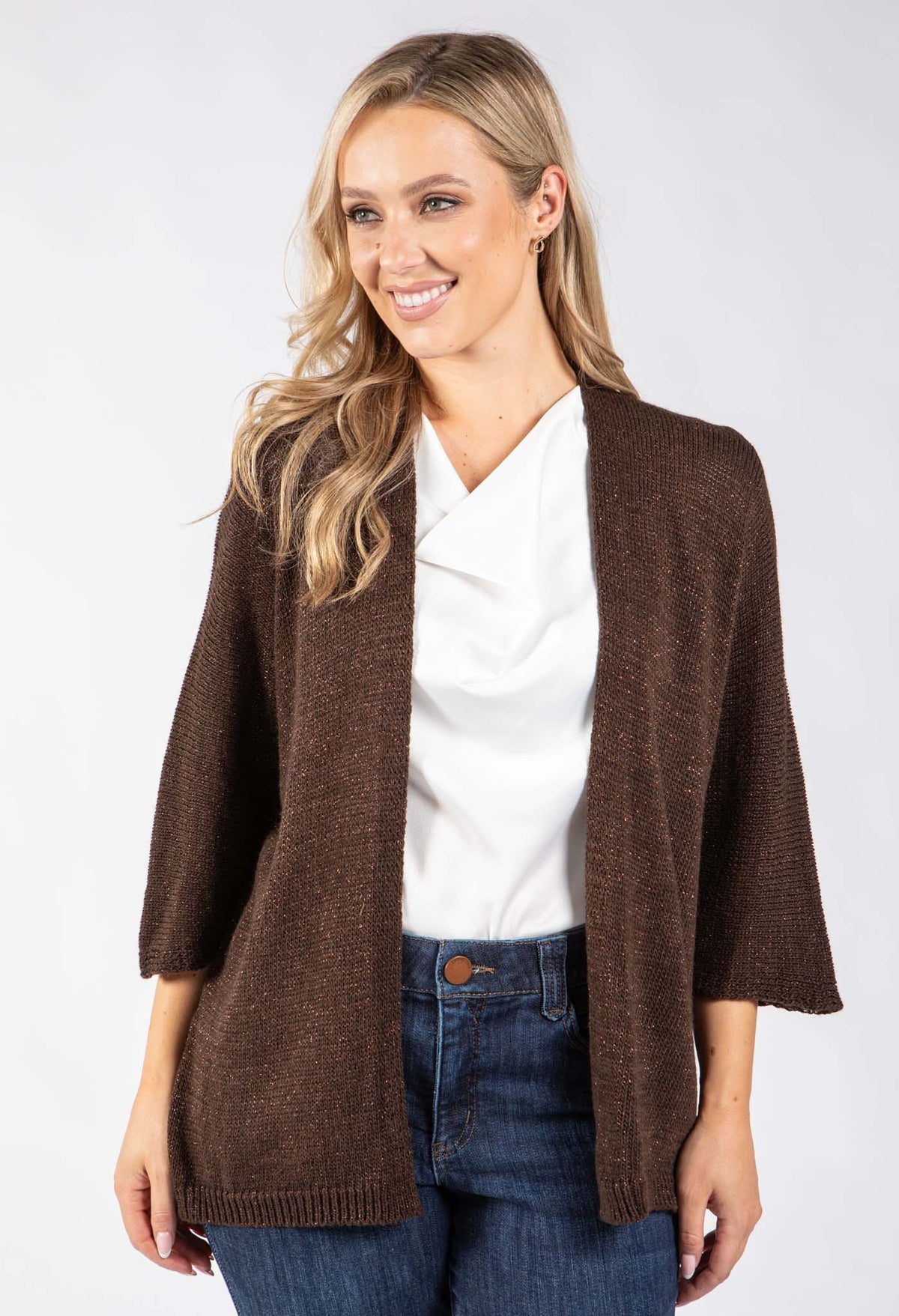 Open Front Lurex Knit Cardigan