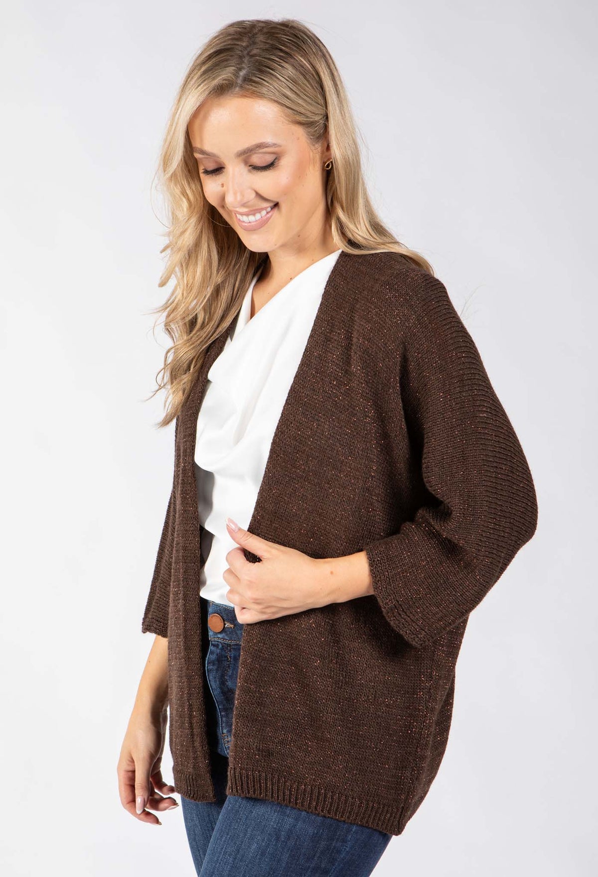 Open Front Lurex Knit Cardigan