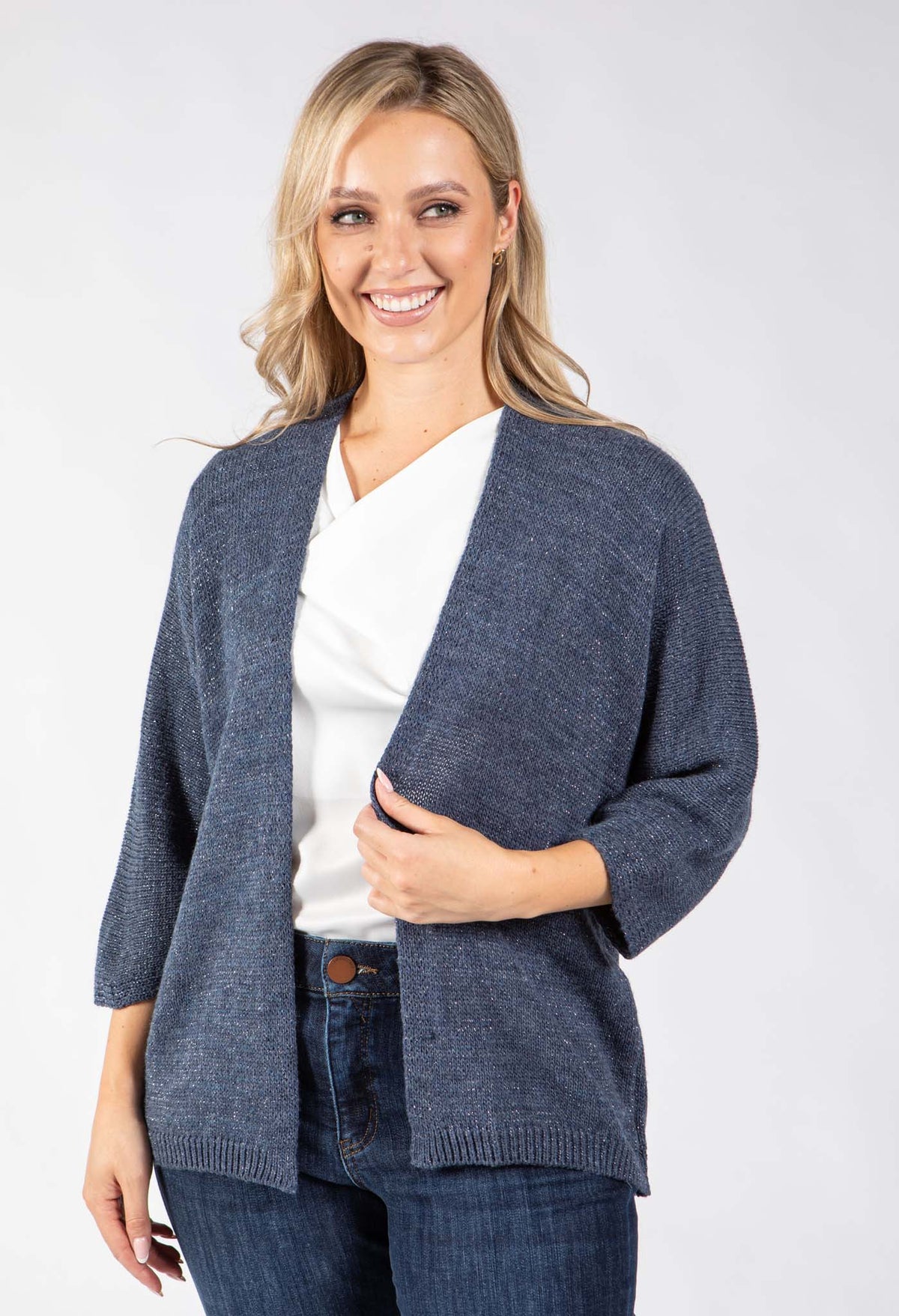 Open Front Lurex Knit Cardigan