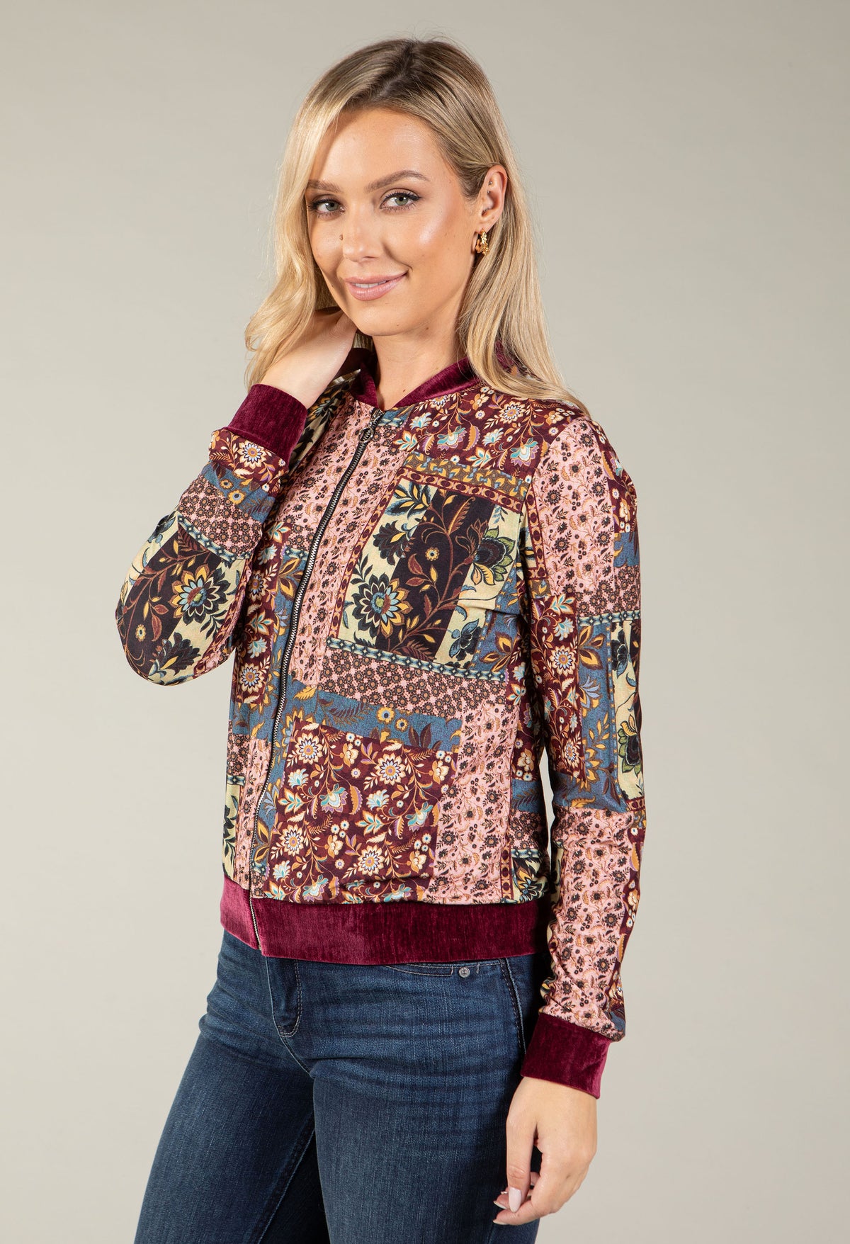 Theo Patchwork Zip Up Blouse