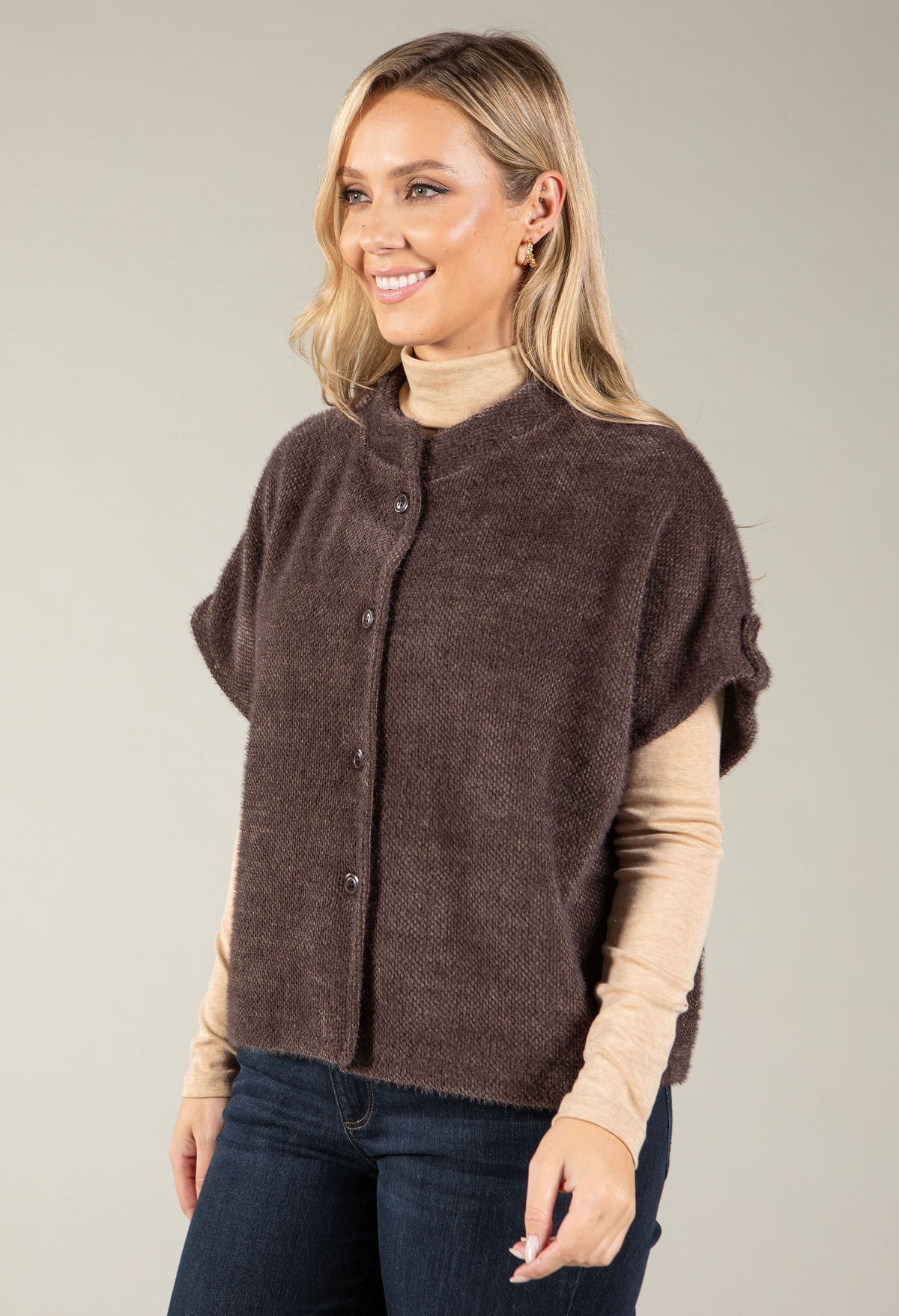 Snow Button Up Short Sleeve Cardigan