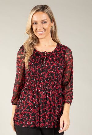 Plisse Pleated Floral Print Blouse