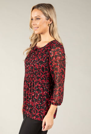 Plisse Pleated Floral Print Blouse