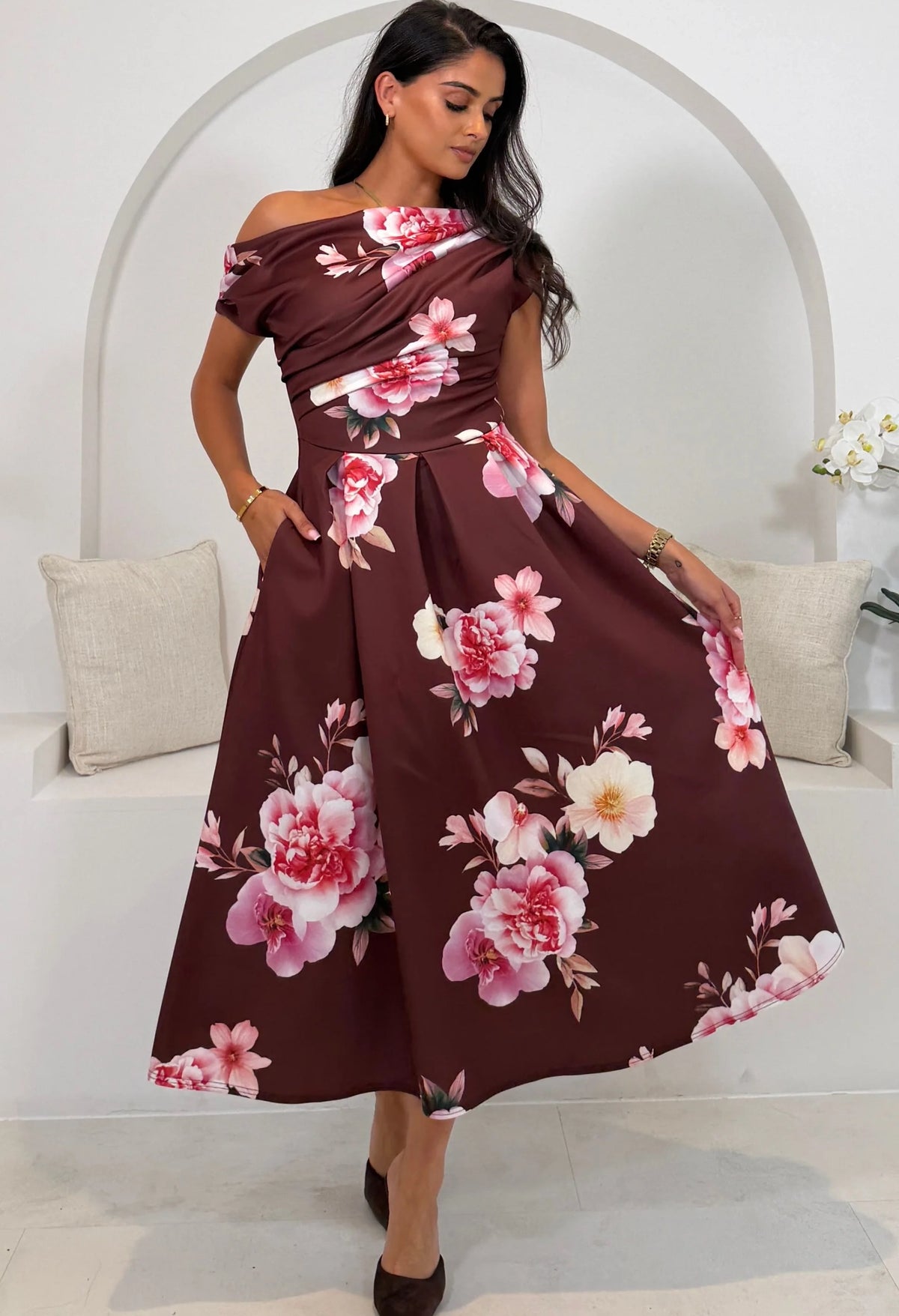 Betty Asymmetric Floral Midi Dress