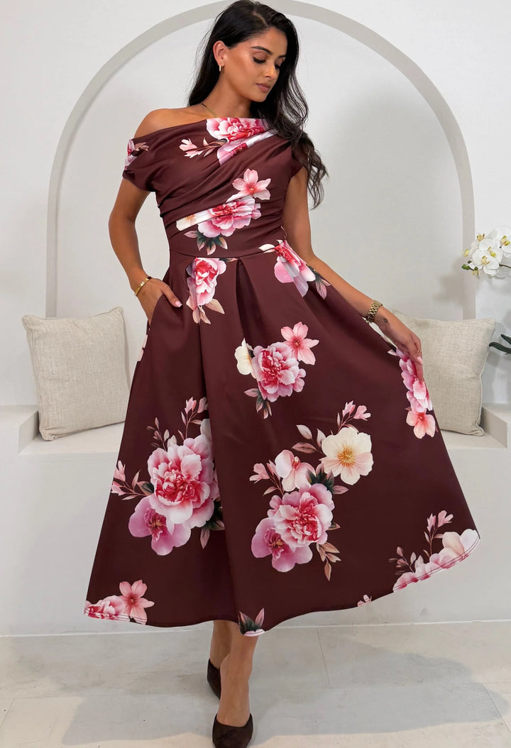 Betty Asymmetric Floral Midi Dress
