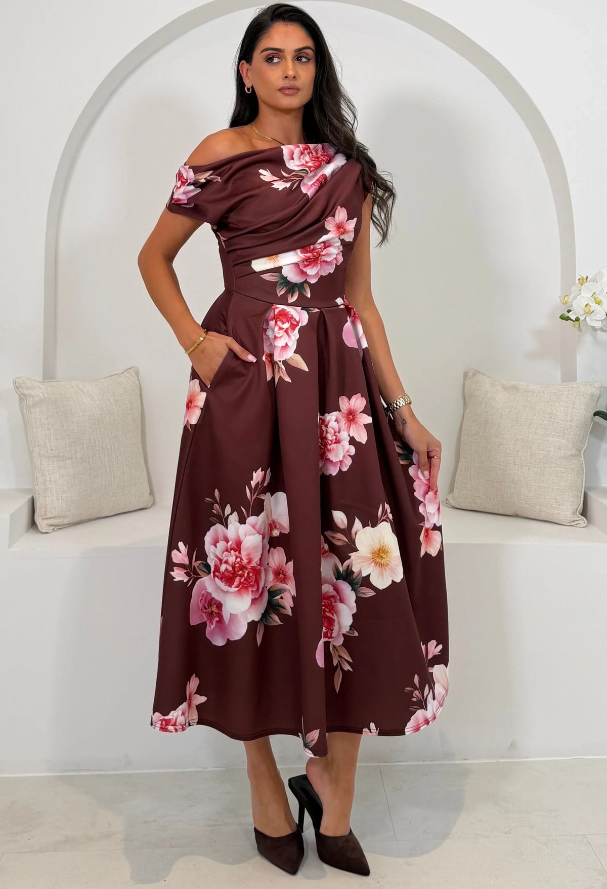 Betty Asymmetric Floral Midi Dress