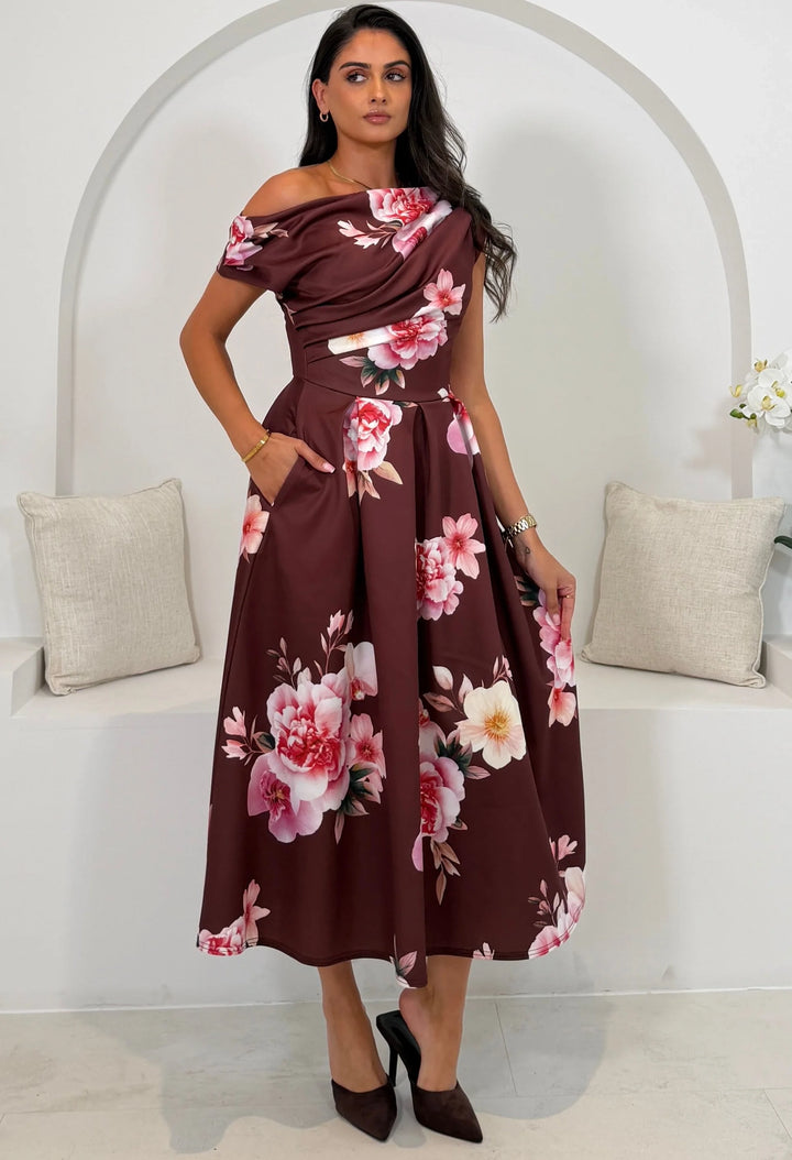 Betty Asymmetric Floral Midi Dress