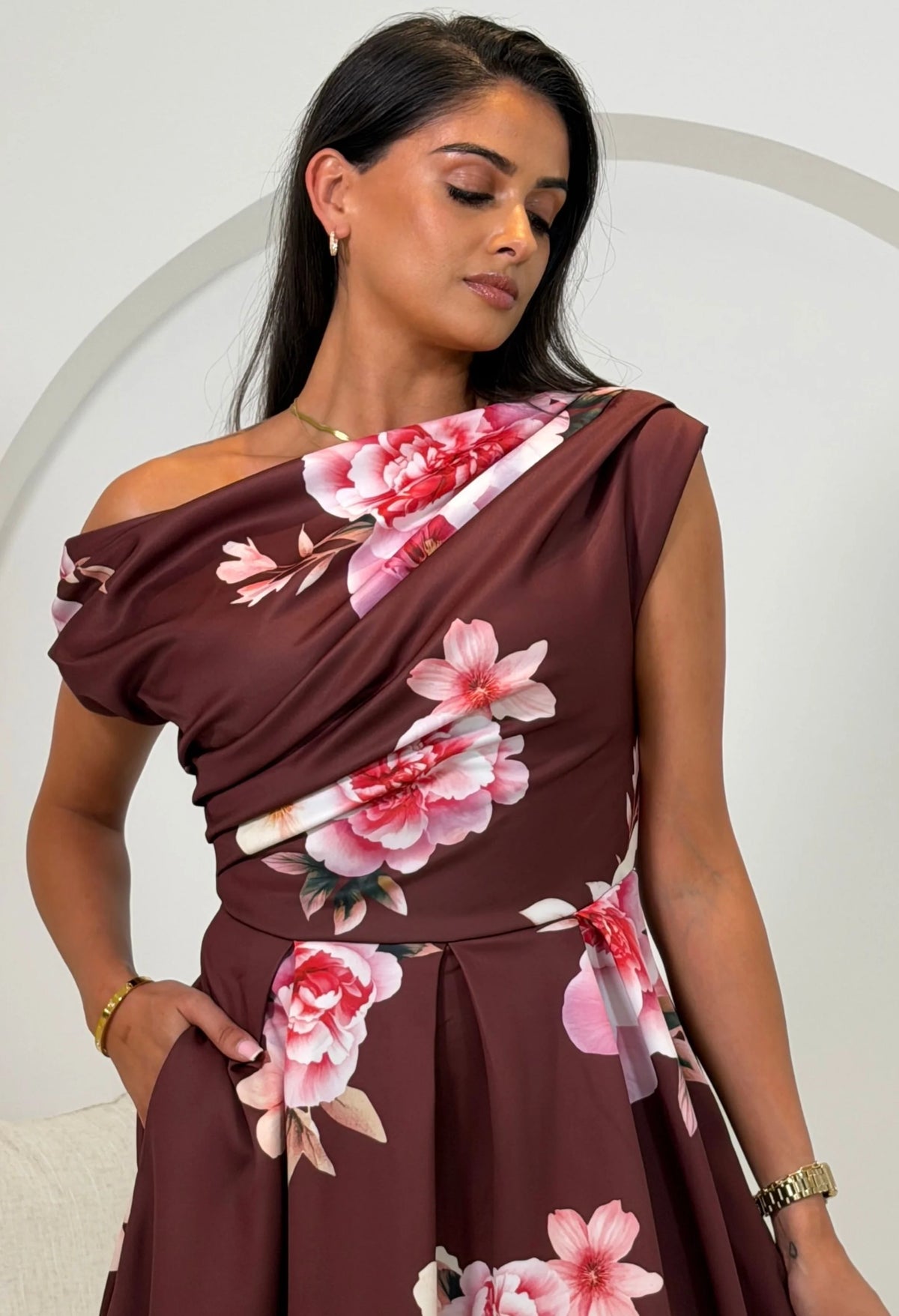 Betty Asymmetric Floral Midi Dress