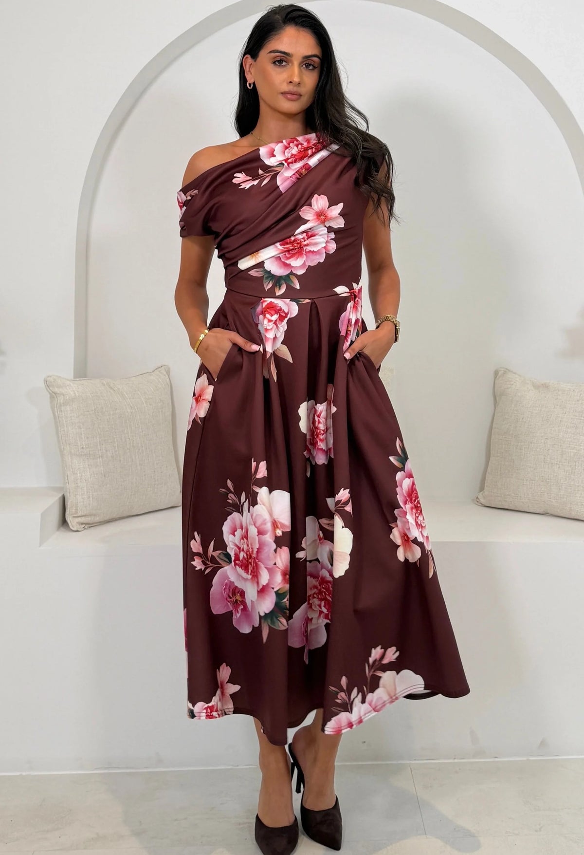 Betty Asymmetric Floral Midi Dress