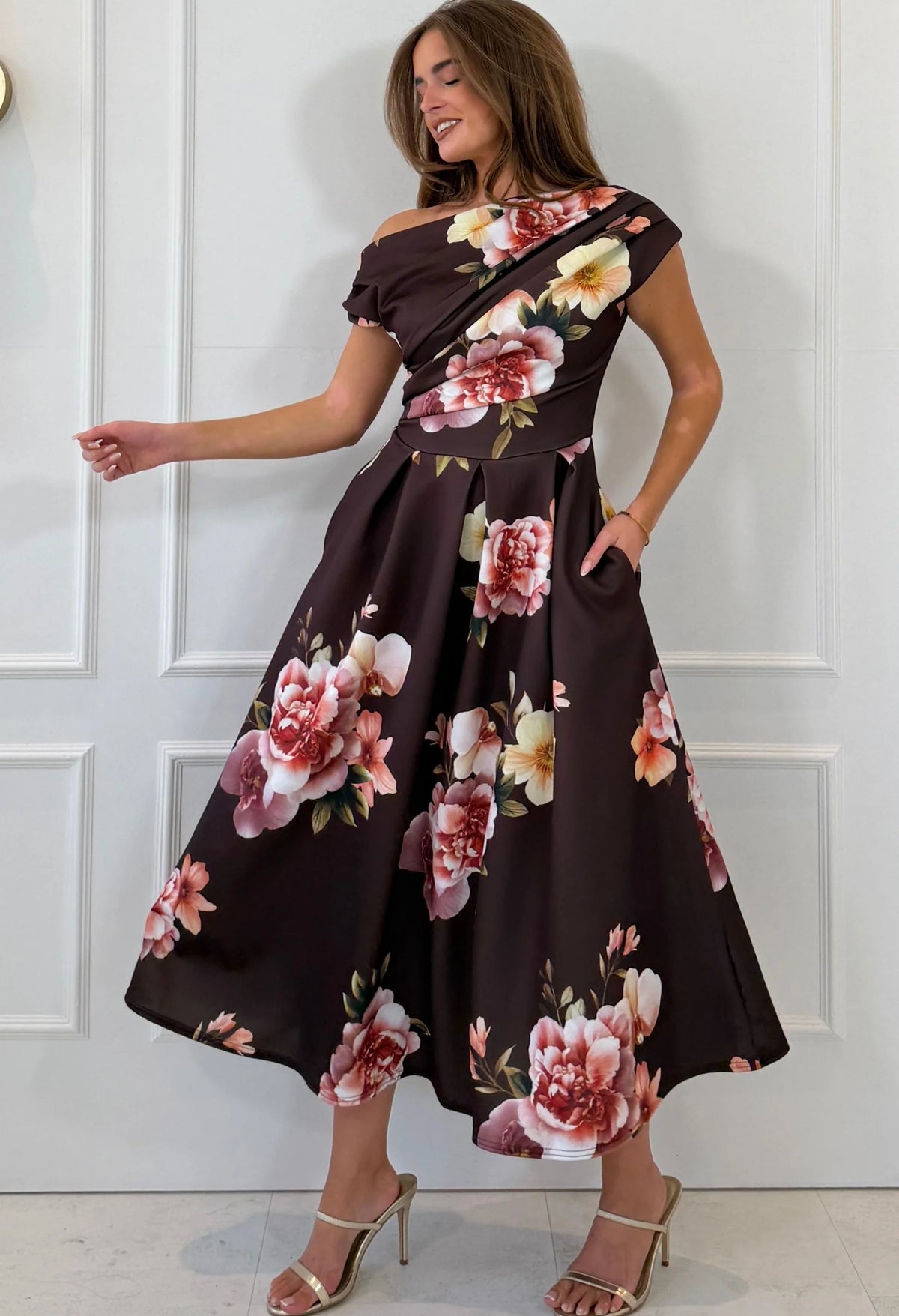 Betty Asymmetric Floral Midi Dress