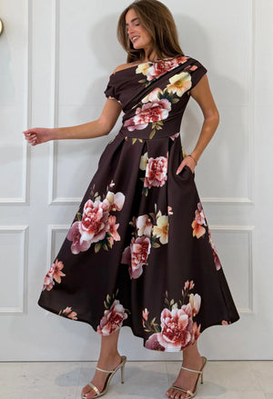 Betty Asymmetric Floral Midi Dress