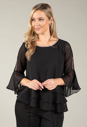Diamante Trim Blouse, view 2 – Pamela Scott