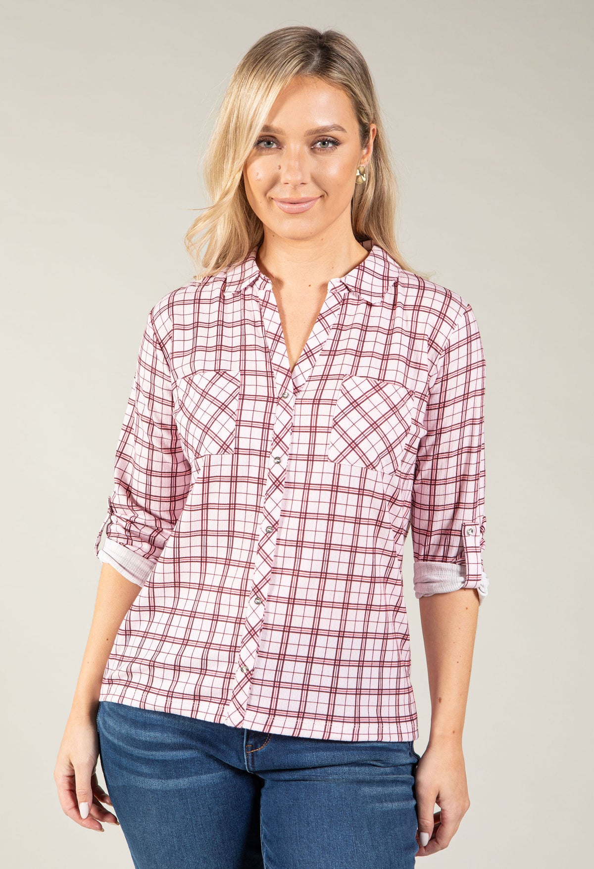 Madomerl Check Print Blouse