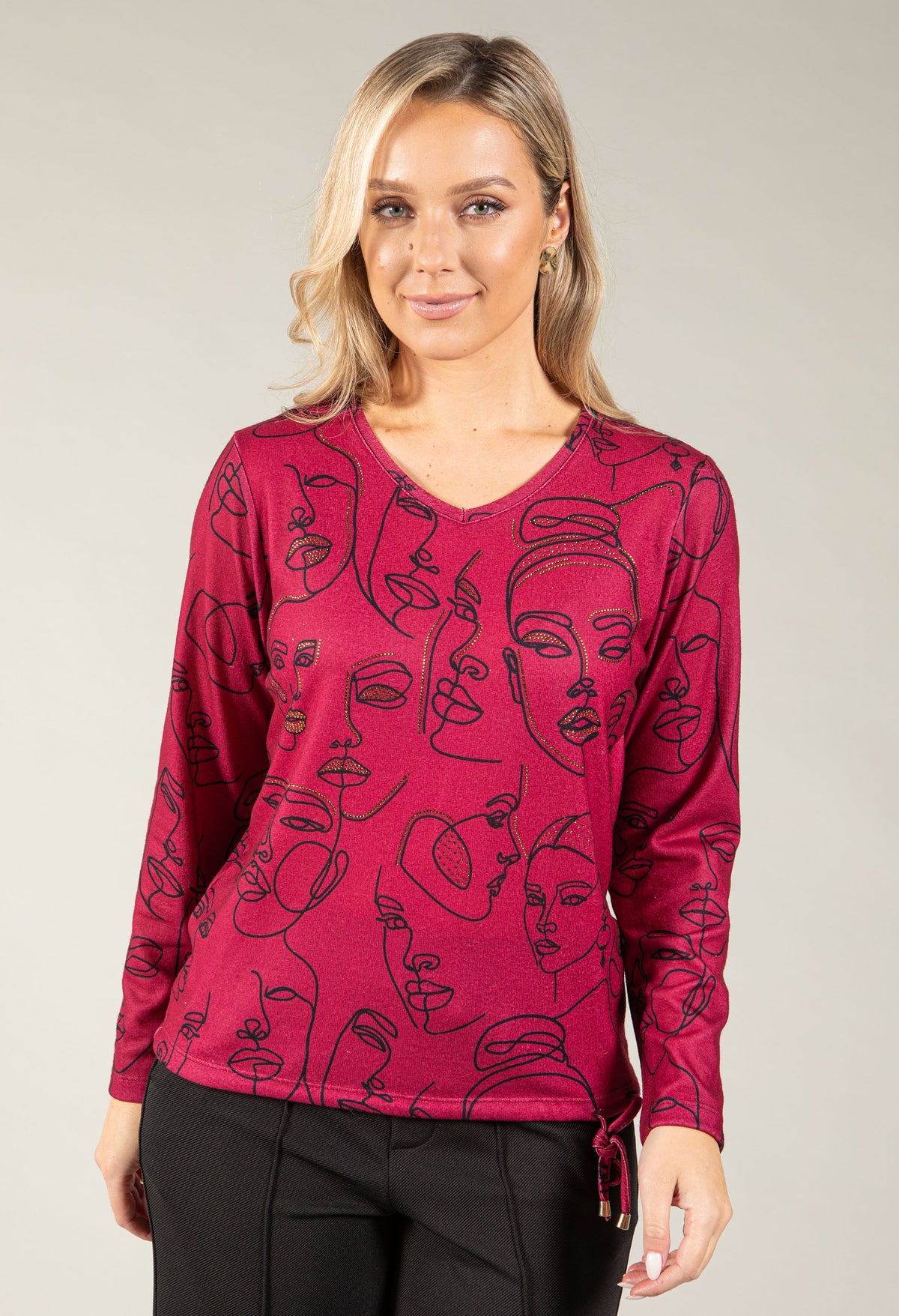 Visage Abstract Line Art Top