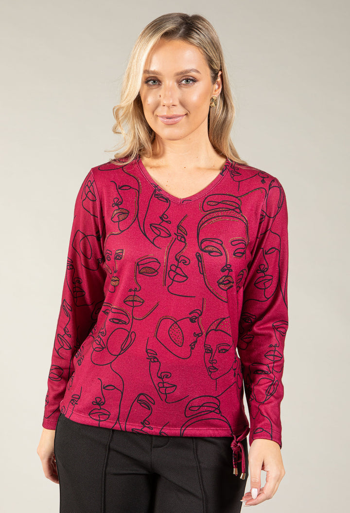Visage Abstract Line Art Top
