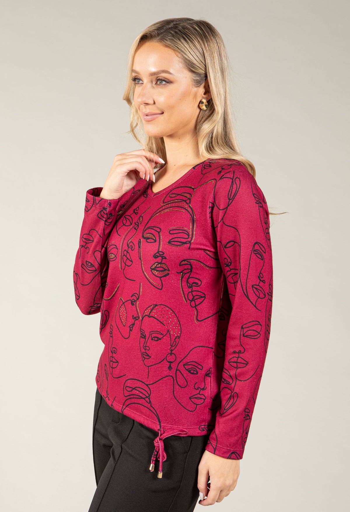 Visage Abstract Line Art Top