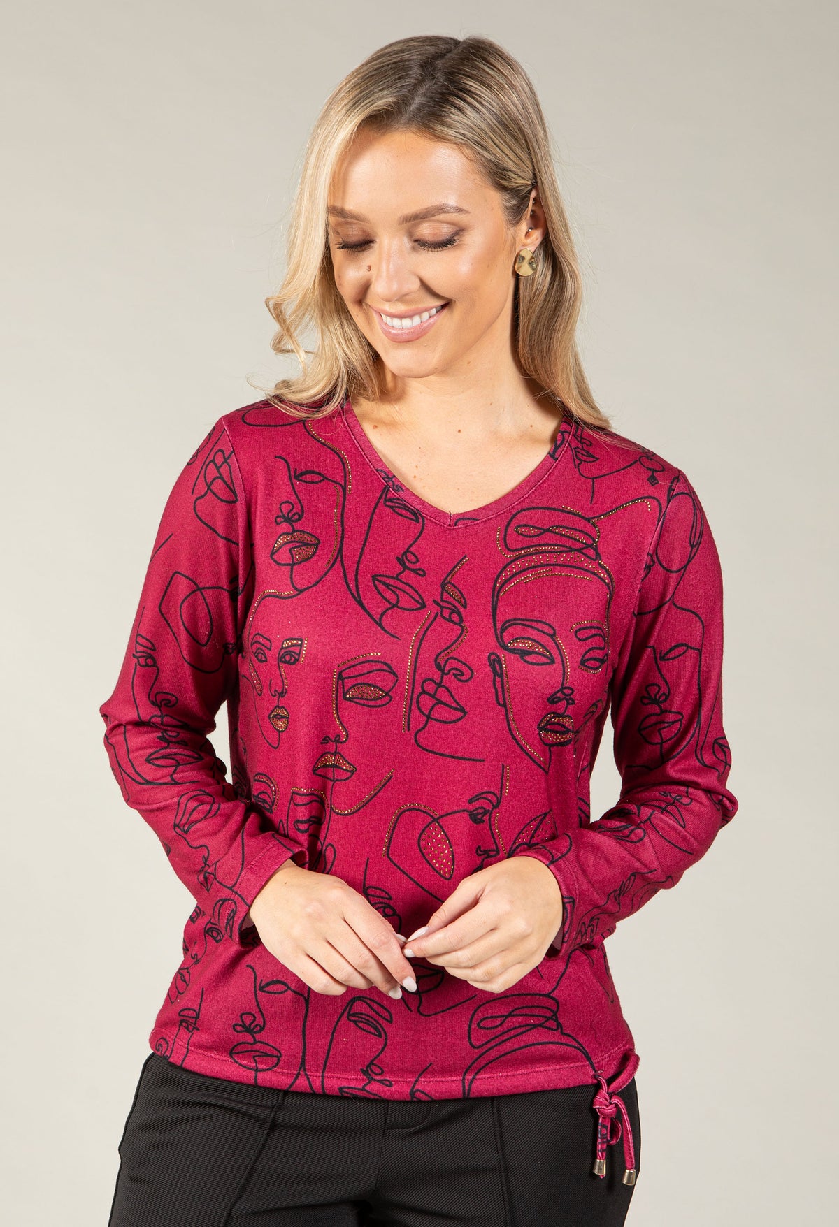 Visage Abstract Line Art Top