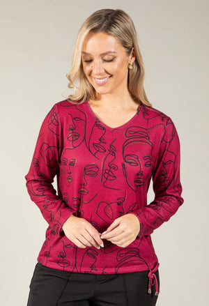 Visage Abstract Line Art Top