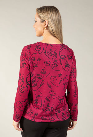 Visage Abstract Line Art Top