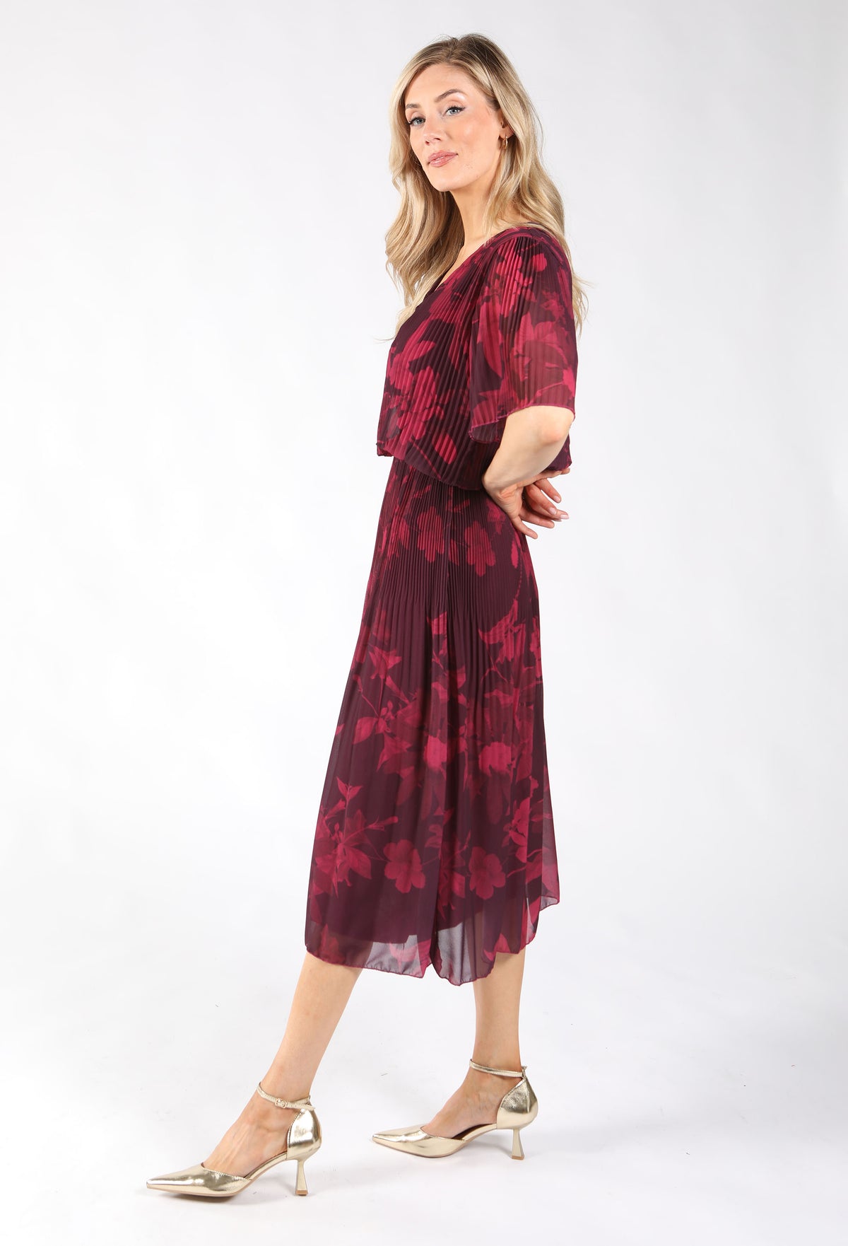 Floral Print Plisse Pleated Dress