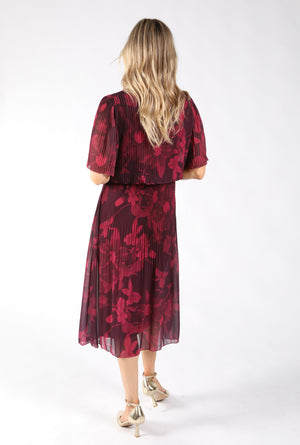 Floral Print Plisse Pleated Dress