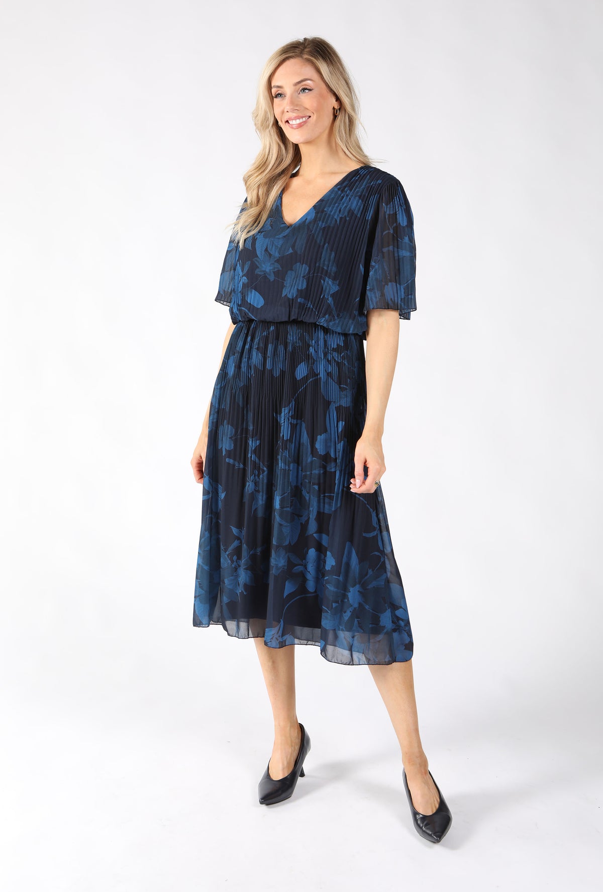Floral Print Plisse Pleated Dress
