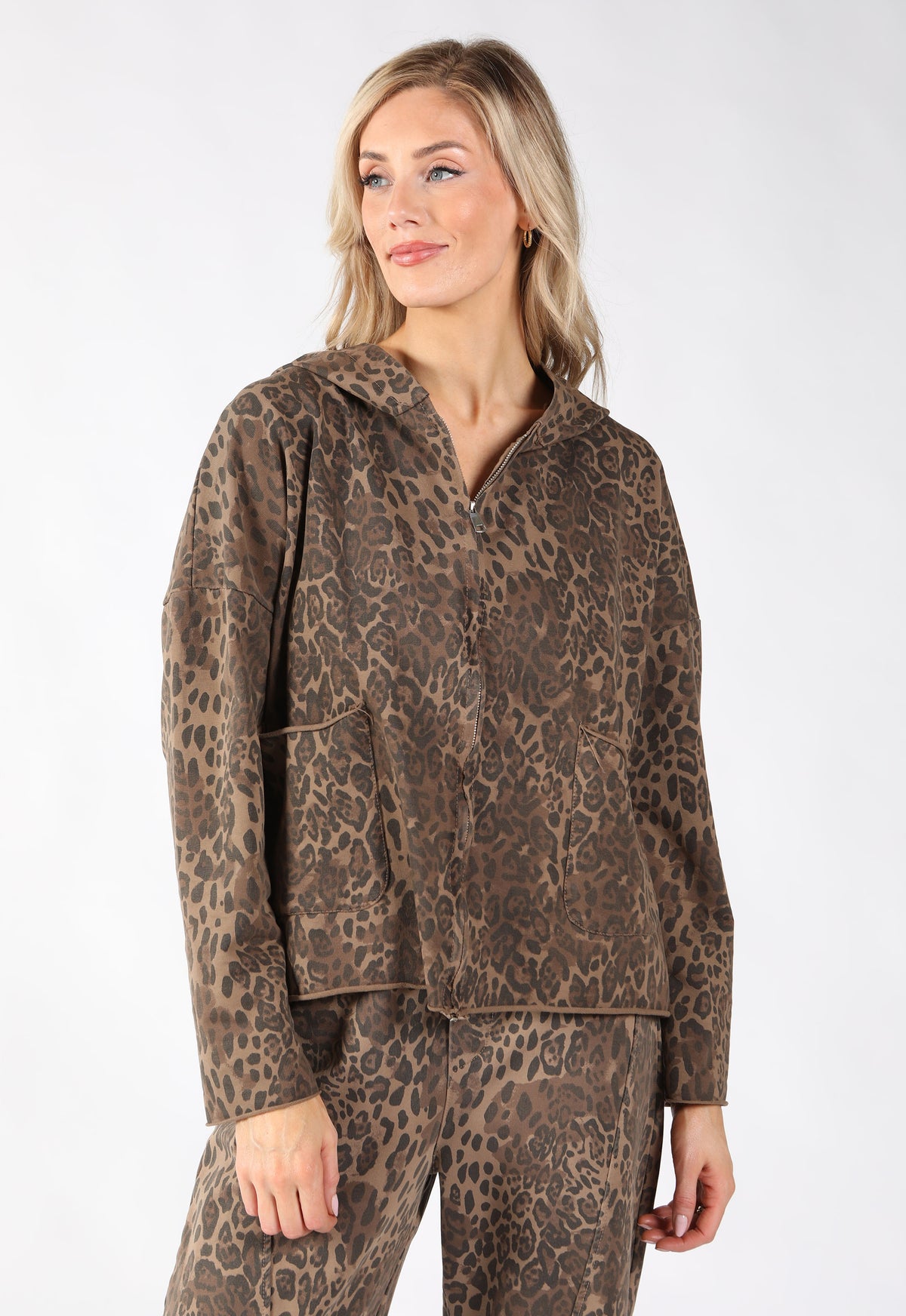 Leopard Print Zip Up Hoodie
