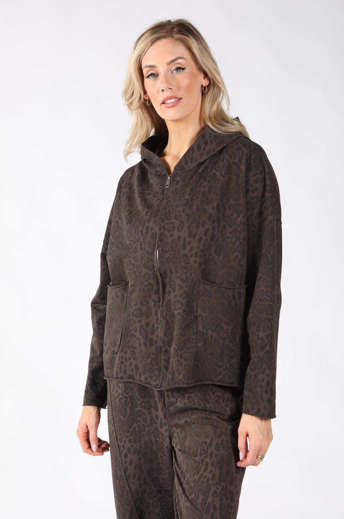 Leopard Print Zip Up Hoodie