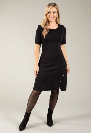 Fine Knit Dress With Floral Side Buttons