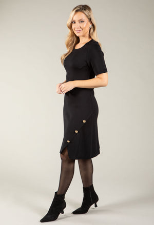 Fine Knit Dress With Floral Side Buttons