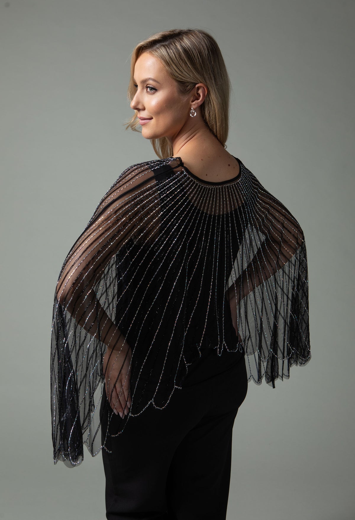 Embellished Mesh Cape Top, view 5 – Pamela Scott