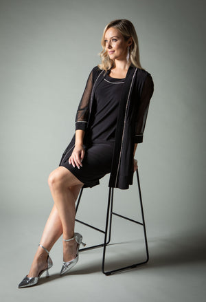 Sequin Trim Shift Dress and Cardi 2 Piece Set