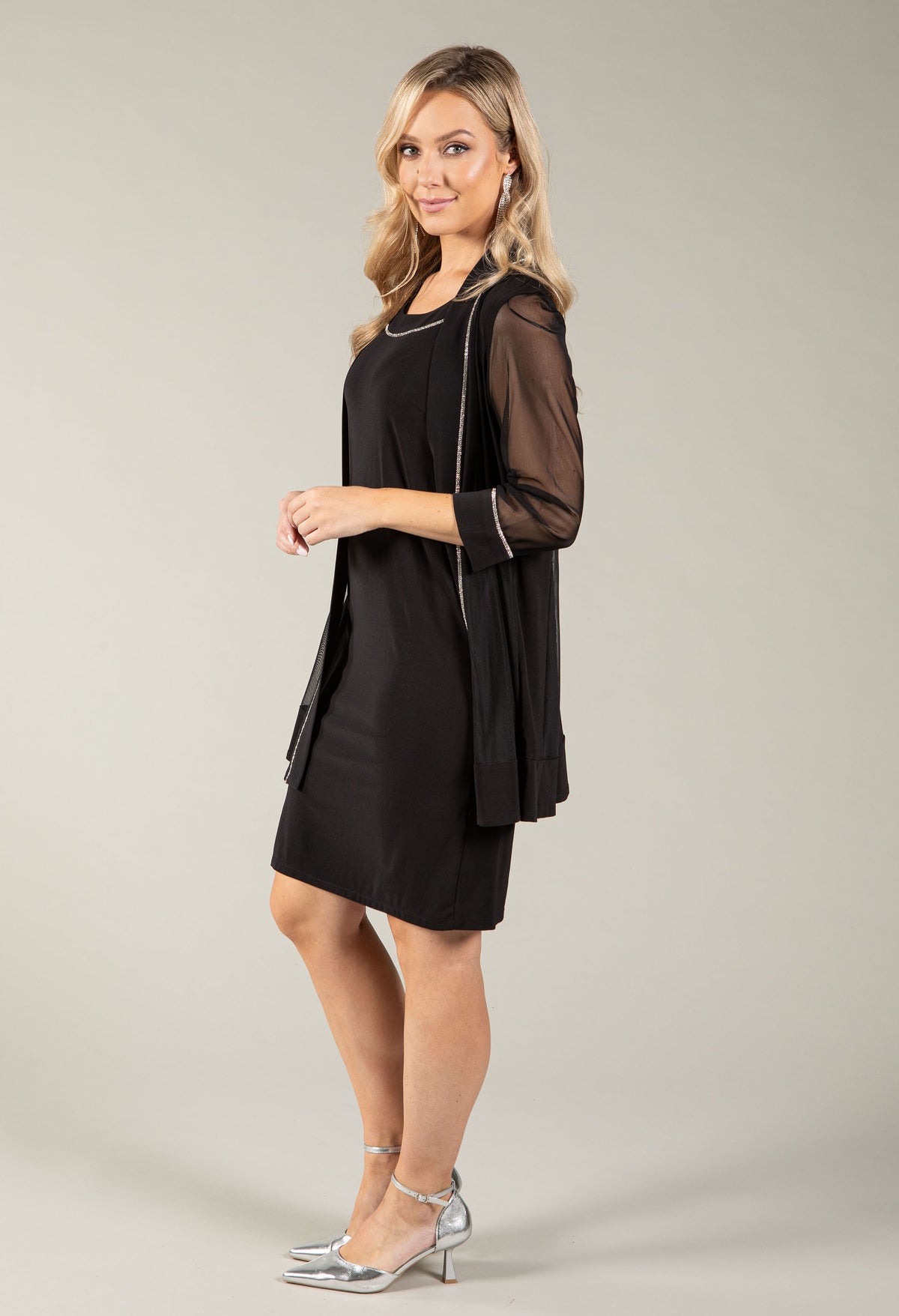 Sequin Trim Shift Dress and Cardi 2 Piece Set