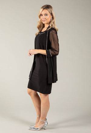 Sequin Trim Shift Dress and Cardi 2 Piece Set