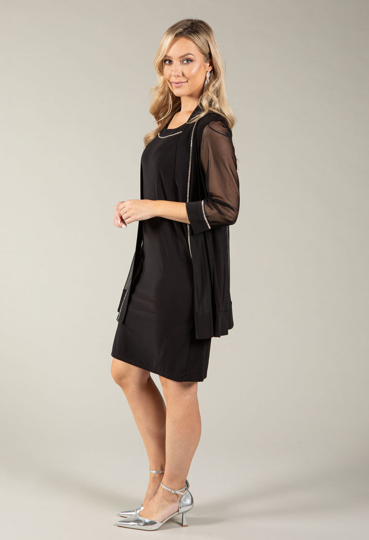 Sequin Trim Shift Dress and Cardi 2 Piece Set